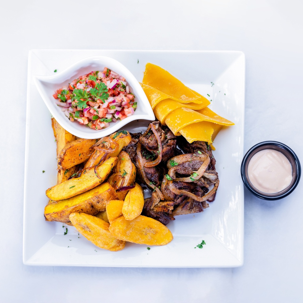 GOATS MEAT WITH ACCOMPANIMENTS (POTATO WEDGES)