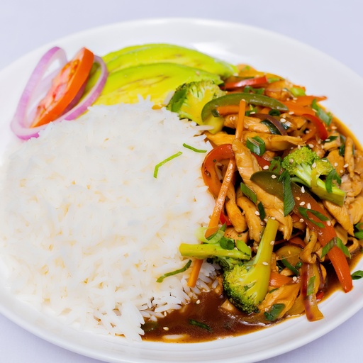 [LC6014] CHICKEN STIR FRY WITH ACCOMPANIMENTS (RICE)