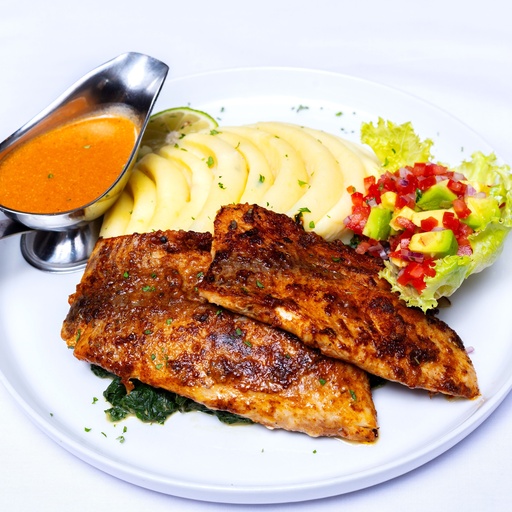 [LC1564] Cajun Grilled Fish Fillet With Spinach (Mashed Potatoes)